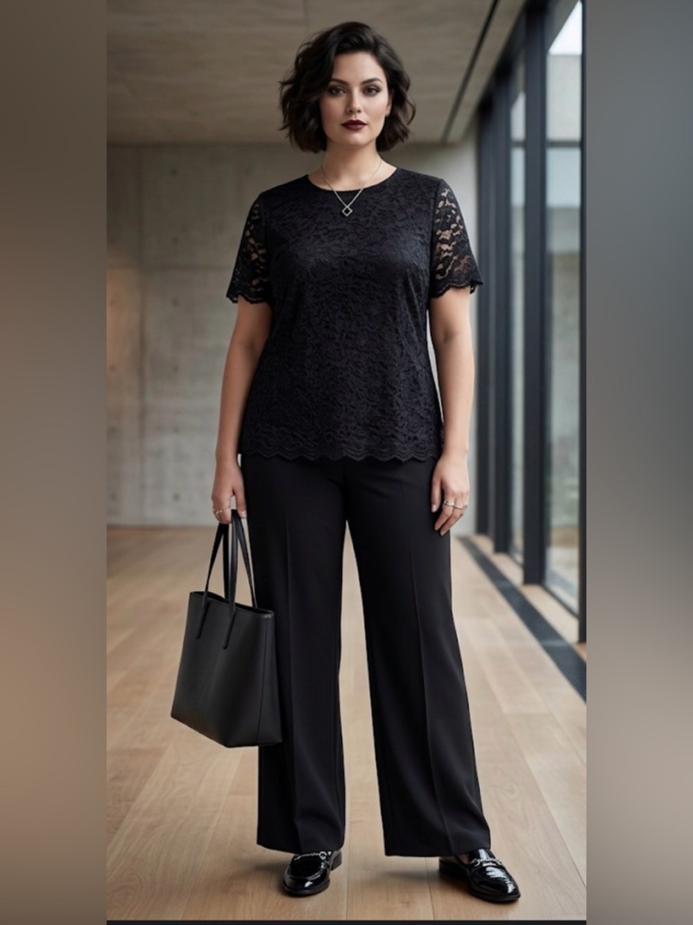 Teddi rose Black Floral Lace‎ velvet Short-Sleeve Blouse XXL eyelet office